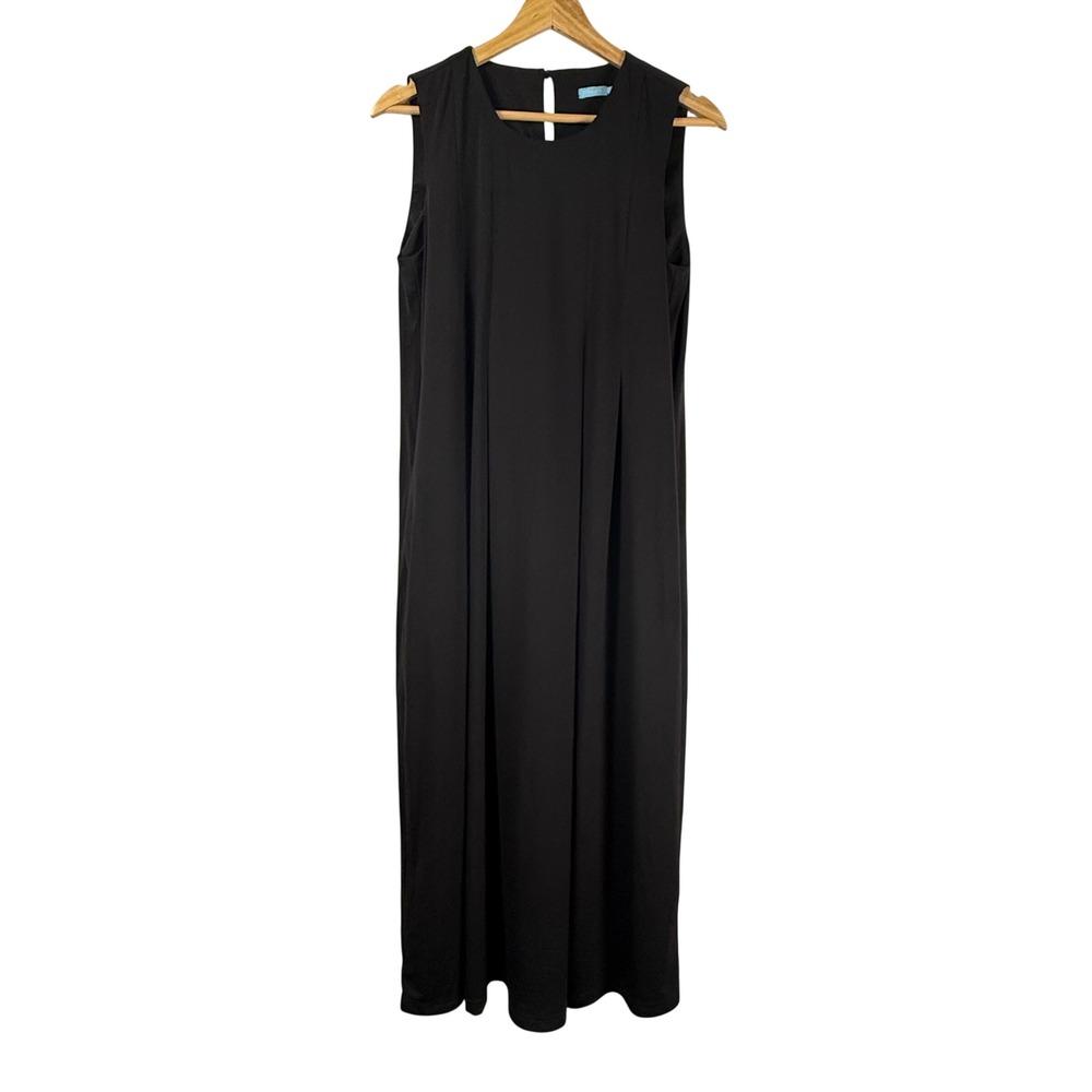 J McLaughlin‎ Womens S Black Pleated Sleeveless Maxi Dress Round Neck Keyhole